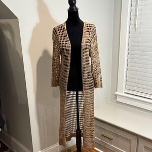 New Directions Tan Open-Knit Long Cardigan